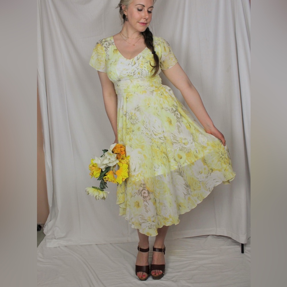 Yellow Floral Tie Back Dress